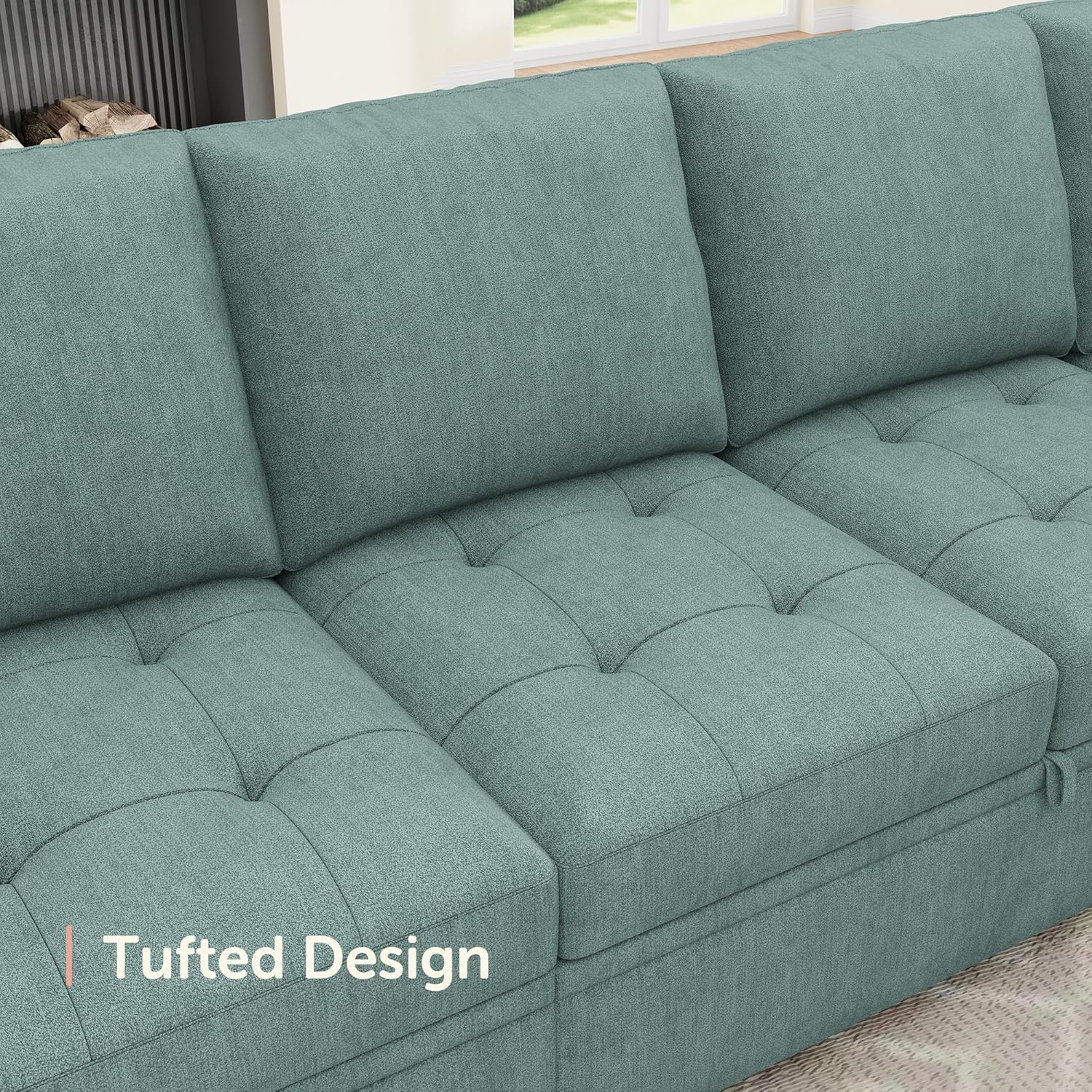HONBAY Modular Sectional Sleeper Sofa with Pull Out Bed,U Shaped Couch with Storage Seat,Sectional Couches for Living Room,Blue