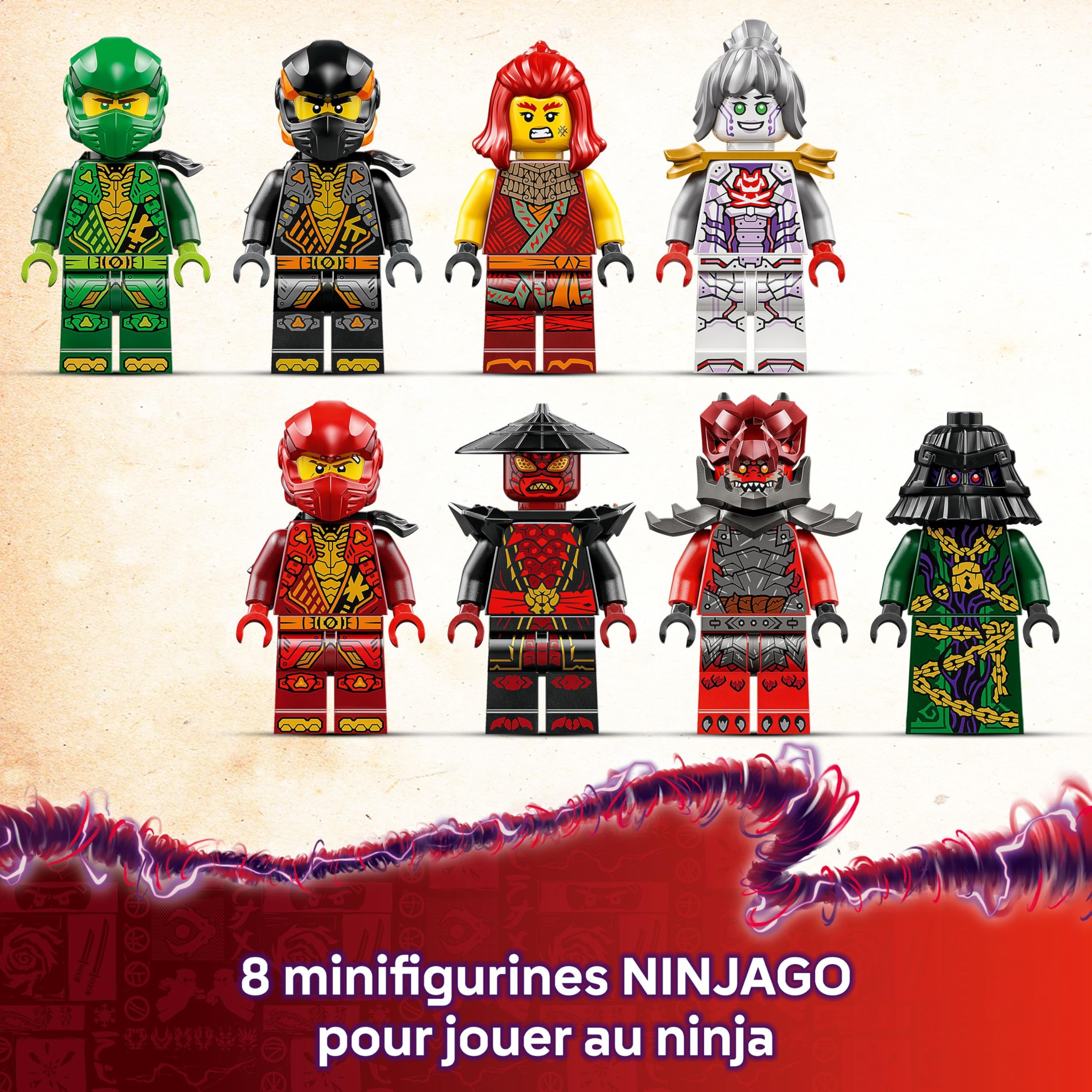 LEGO NINJAGO Arc : le dragon de la concentration - Jeu de construction interactif pour garçons, filles dès 9 ans - Toupie Spinjitzu, 8 minifigurines - Cadeau pour fans du Soulèvement des Dragons 71836