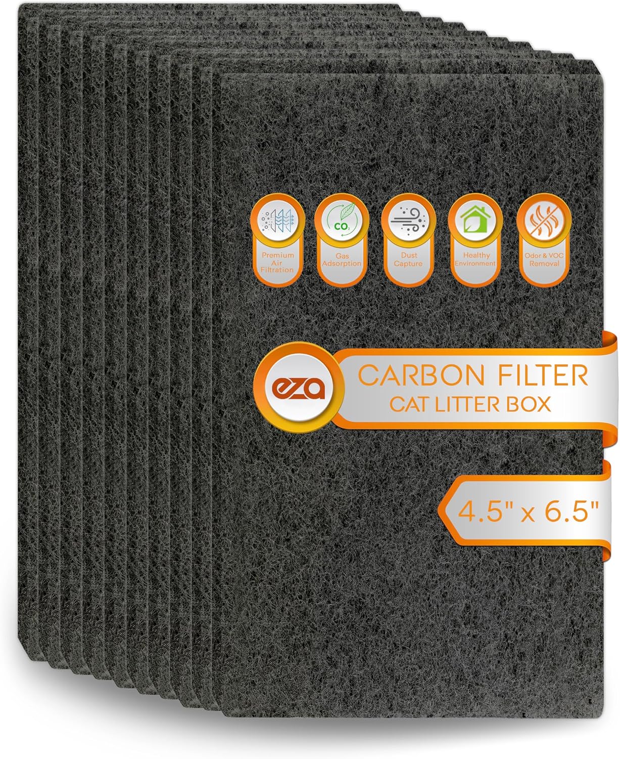 Pet Premium Charcoal Activated Carbon Fiber Replacement Air Odor Filter for Cat Litter Box (10 Pack, 4.5" x 6.5" x 0.15")