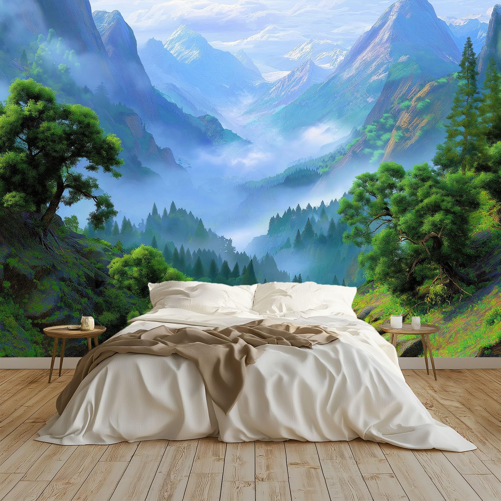 Générique Tapeta panoramiczna 3D, realistyczna mgła lasu sosnowego kanionu, fresk ścienny do salonu, pokoju dziecięcego, biura, pokoju XXL, dekoracja ścienna, 200 x 140 cm, łatwa instalacja
