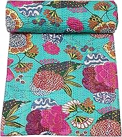 Vista 22 de Marubhumi Colchas indias hechas a mano, edredones de algodón puro reversible, edredón vintage Kantha, edredón, estampado de frutas, rosa bebé