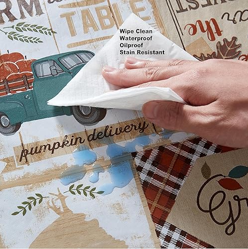 Miniatura 5 de Newbridge Mantel de vinilo con parte trasera de franela de otoño de Brookside, color azul turquesa, mantel de vinilo de granja a mesa, Acción de