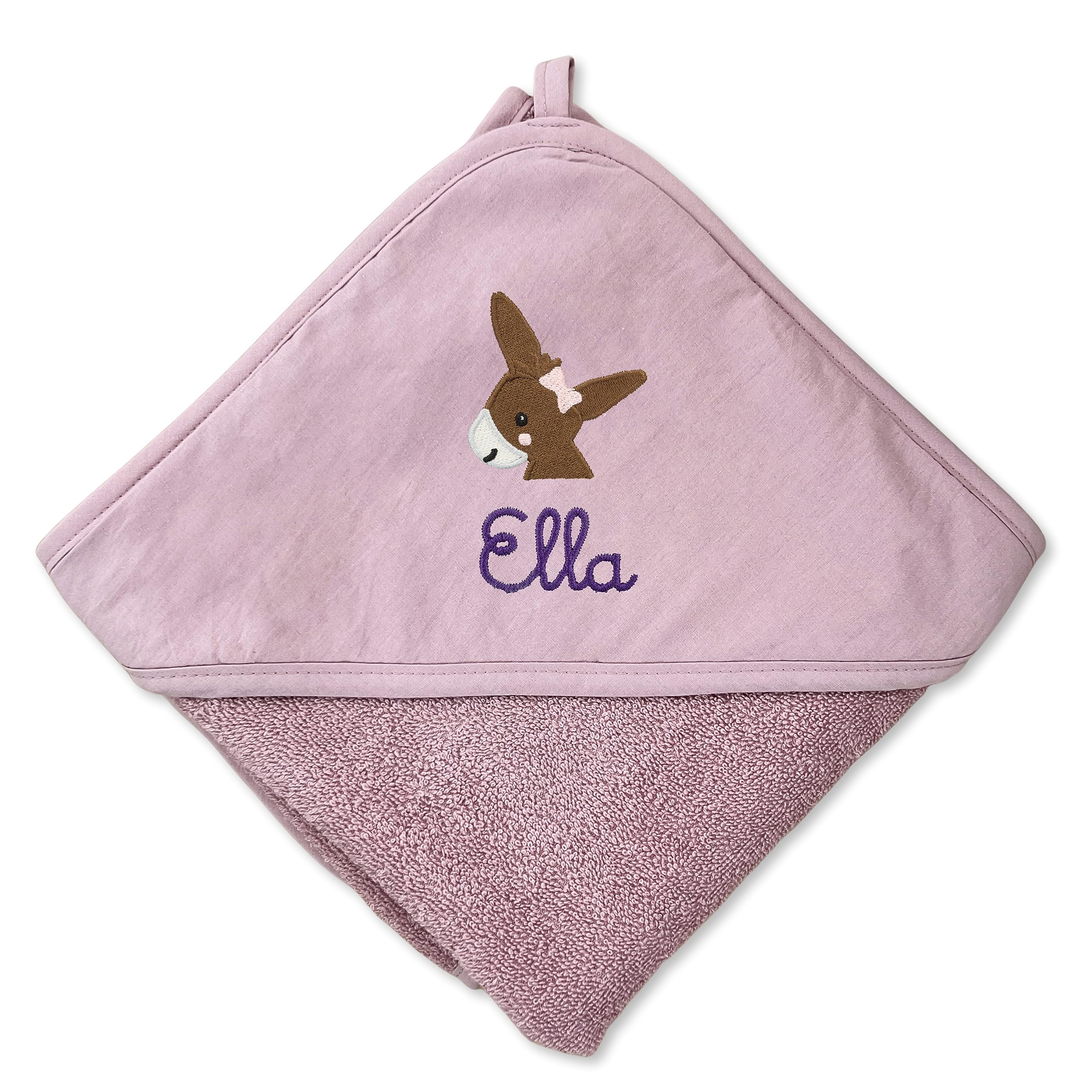 Kapuzenhandtuch für Baby (75x75cm) und Kinder (100x100cm) mit Namen personalisiert für Jungen und Mädchen aus 100% Baumwolle - Babyhandtuch und Kinderhandtuch (Mauve, 100 x 100 cm)