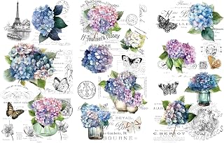Rub on Transfers for Crafts and Furniture | 3 Design Sheets 6”x 12” | Home Decor Transfers | Furniture and Craft Decals | by Thymeless Designs (Blooming Hydrangeas)