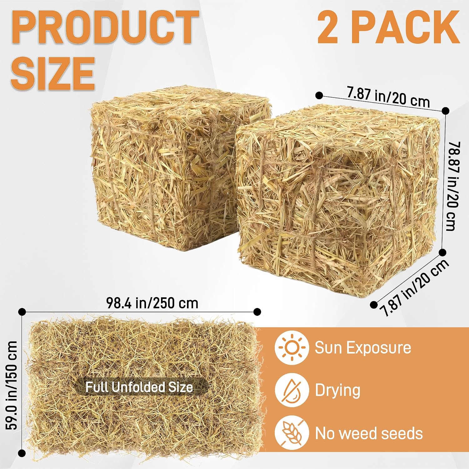 Natural Wheat Straw Mulch 2 Pack Compressed Straw Bales for Garden Beds, Weed Control, Moisture Retention & Soil Protection, Raised Beds, Garden Mulch, Small Animal & Pet Bedding