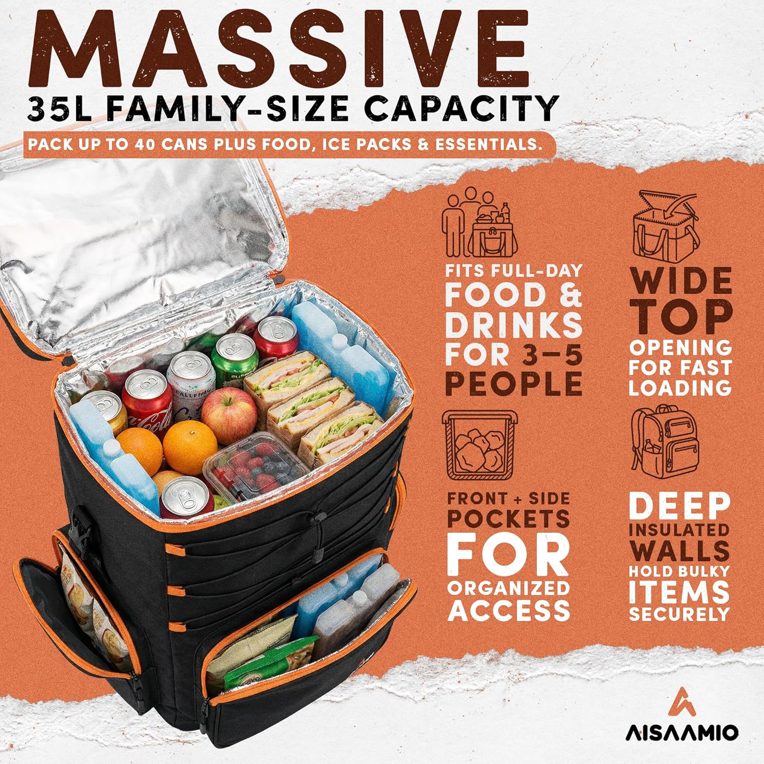 Large Cooler Backpack Insulated Waterproof – Backpack Coolers Insulated Leak Proof for Men & Women – Waterproof Soft Backpack Cooler for Beach, Camping, Travel & Hiking – Holds up to 50cans - Image 2