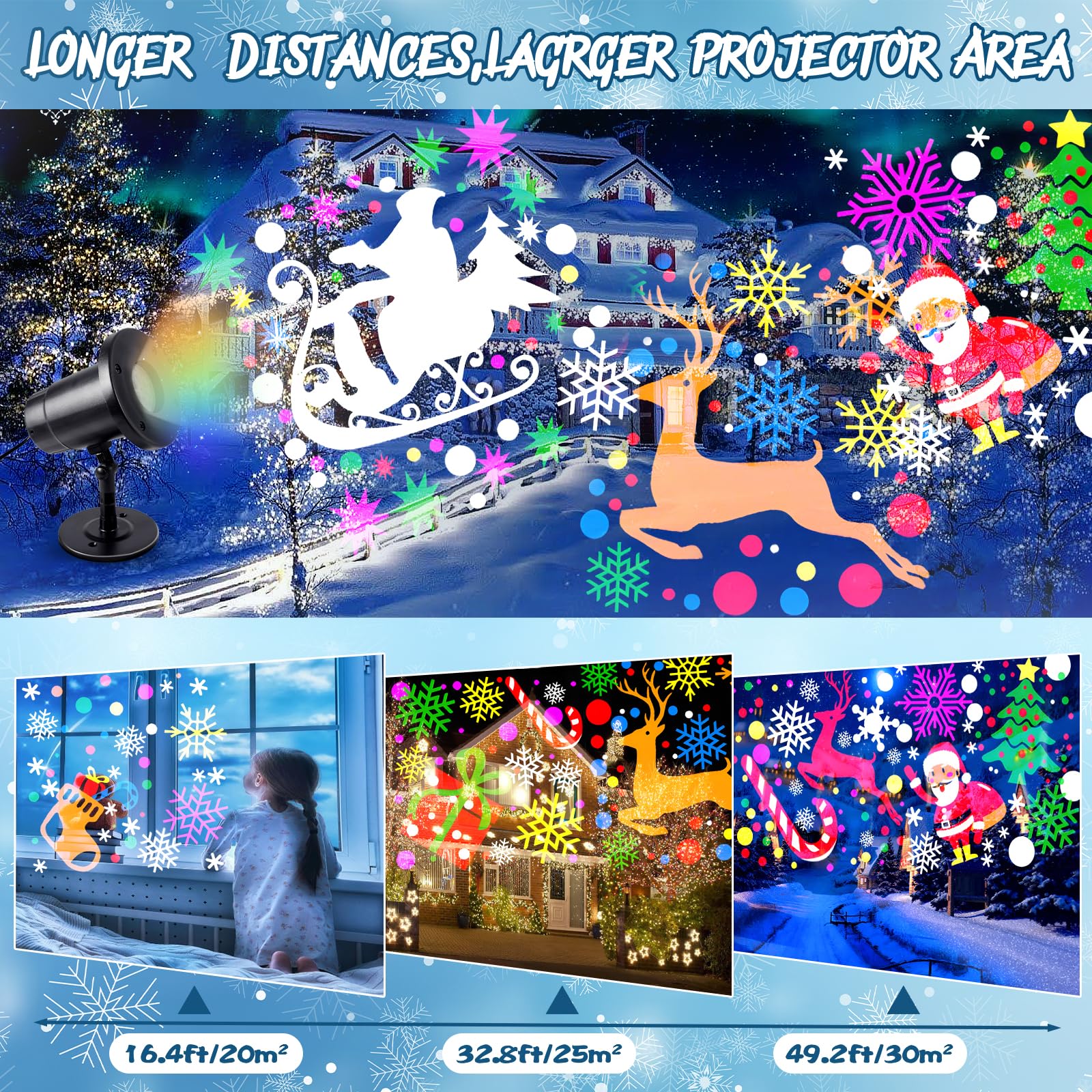 Ulisem Projecteur Noel Exterieur,Snowfall Lampe De Projection,LED Neige Flocon Lumière Decoration Noel Interieur Avec Telecommande Etanche Pour Noël Fête(Blanc 8000K