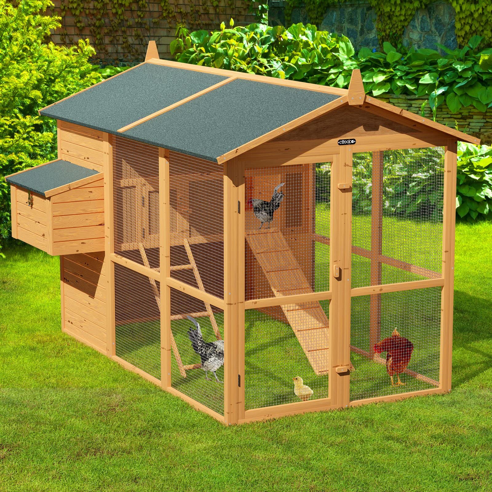 Cadoca Gallinero de Madera 2 Plantas 1,9x1,5m Conejera Caseta Animales Pequeños Caja de Huevos Rampa