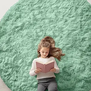 OLANLY Mint Green Round Rugs for Bedroom - Machine Washable, 7 ft Circle Area Rugs for Living Room, Soft and Fluffy Shaggy Carpet for Teen Girls and Boys, Nursery Rooms, Dorms, Home Decor Aesthetic
