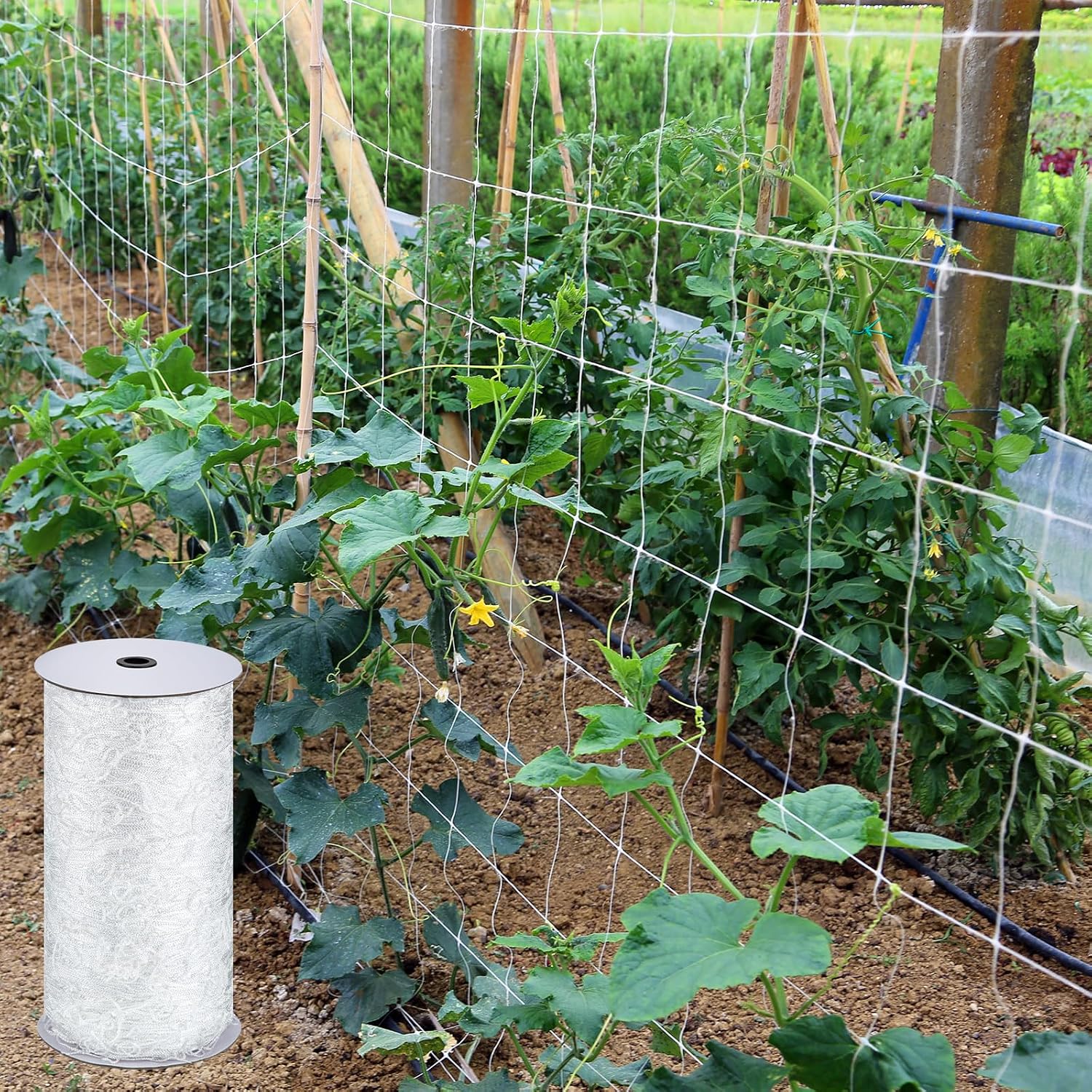 Berlune 4 x 1000 ft Trellis Netting Roll Soft Mesh Nylon Heavy Duty Garden Trellis Netting Bulk for Climbing Plants, Grape Racks, Growing Support Bean, Pea, Tomatoes