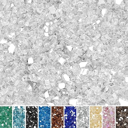 Skyflame 4.53 kg de vidrio resistente al fuego, de 1.27 cm, de brillo intenso para paisajismo de chimenea, lugar para fogatas, Platino reflectante