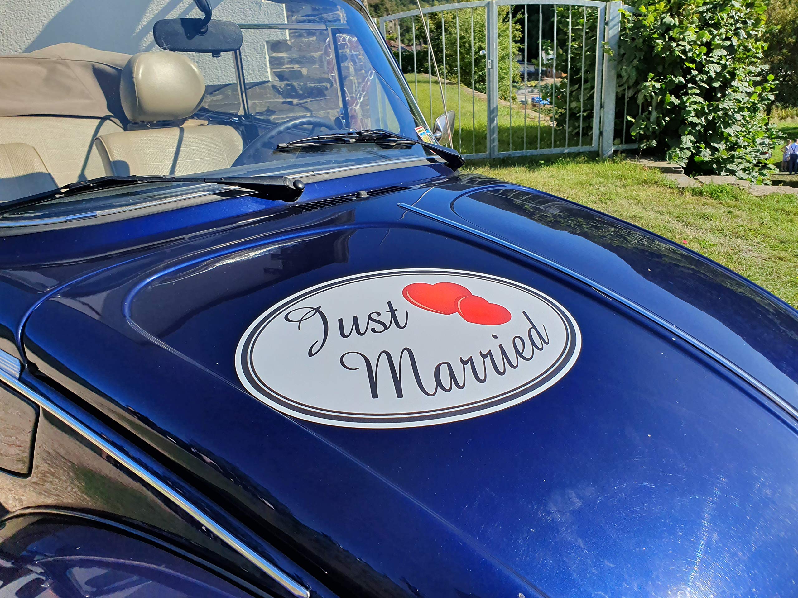 Magnetisches KFZ Schild "Just Married" - für PKW Magnettafeln - Hochzeit Deko Magnet Heiraten (5, Groß (400x270 mm))
