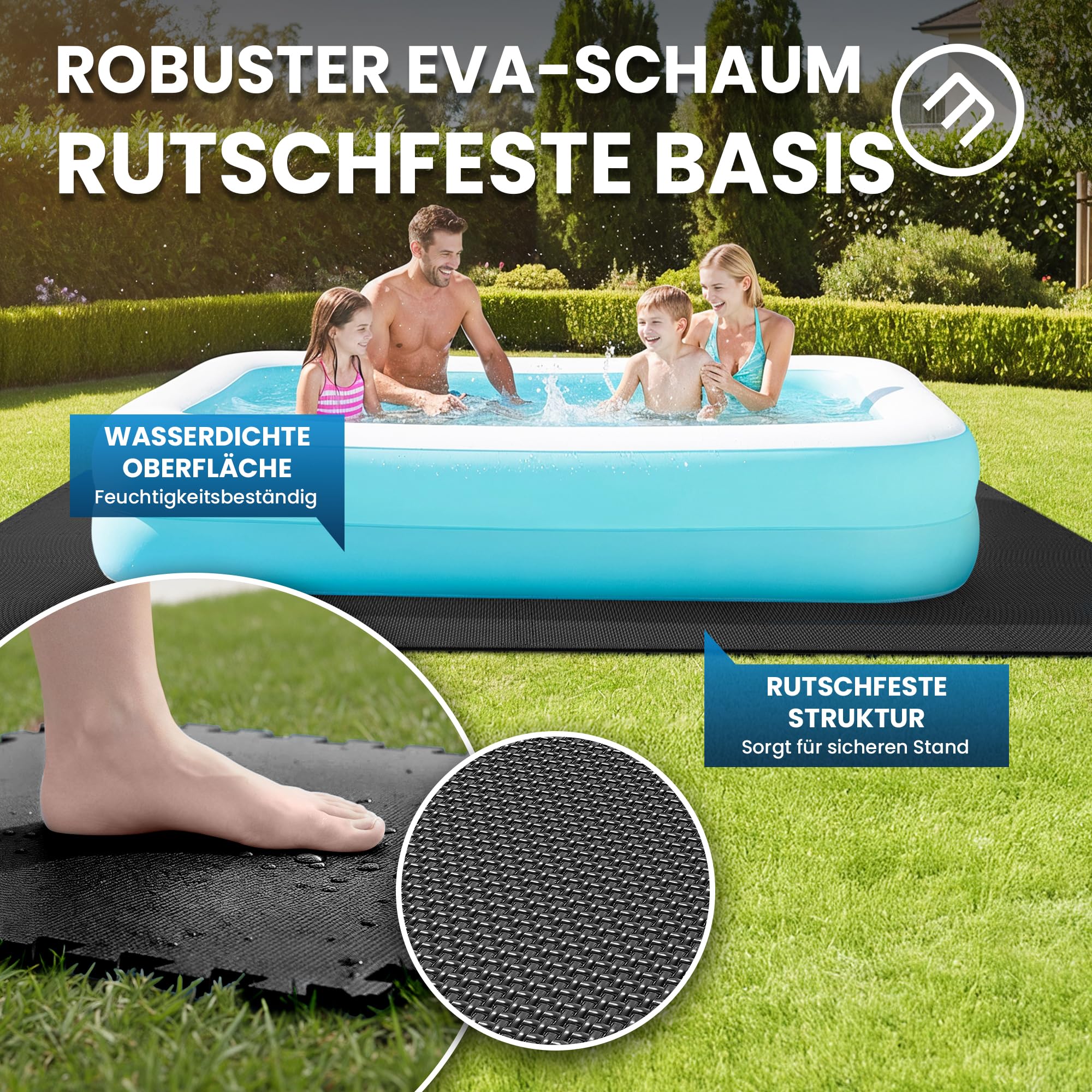 bemaxx Poolunterlage Poolmatte Unterlegmatte - 18 EVA Pool Matten Set: Bodenschutzmatte Puzzlematte Poolfliesen Poolplatte Bodenmatte Bodenfolie Schutzboden Outdoor Poolteppich Whirlpool Planschbecken