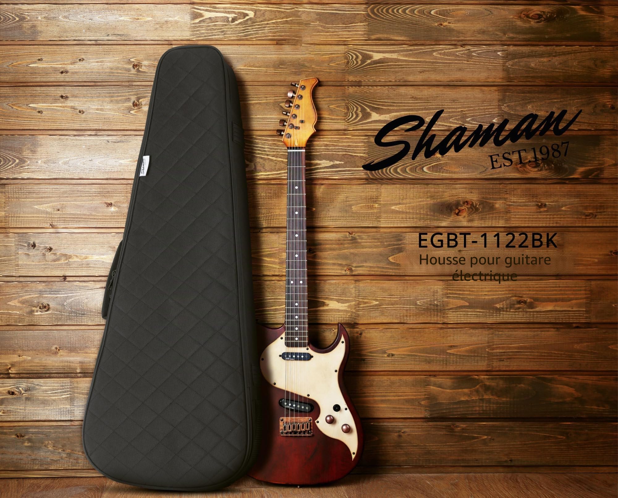 Shaman EGBT-1122BK Housse Guitare Électrique - Gigbag épais et rembourré, Support Manche réglable avec Fixation Auto-agrippante, Poche extérieure, Compartiment Tablette, Bretelles Sac à Dos escamotab