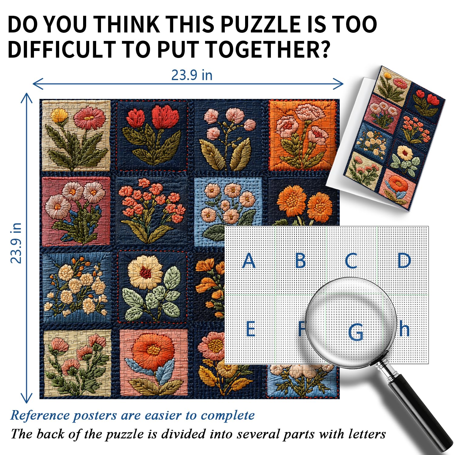 Wildflower Patch 1000 Piece Jigsaw Puzzle For Adults – Vintage Floral Quilt Art Challenging Puzzle (23.85" X 23.85")