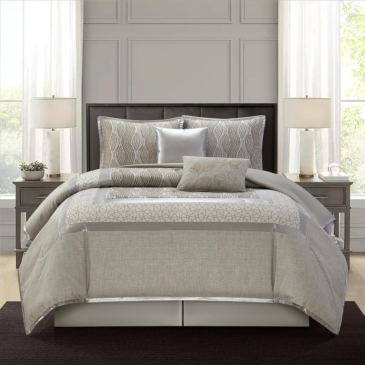 Stratford Park Snuggle 6-Piece Comforter Bedding Set Grey, California King, 100% Polyester