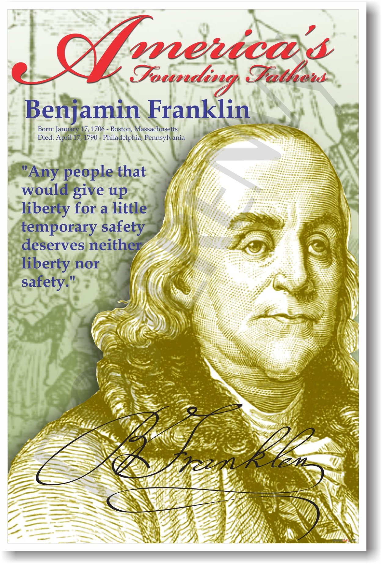 America's Founding Fathers: Benjamin Franklin - Classroom Poster