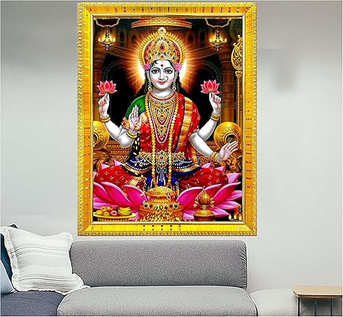 Miniatura 1 de zig zag Goddess Maa Lakshmi Devi - Marco de fotos grande para pared, mesa, Pooja, tamaño de habitación, marco de fotos grande (16 x 24 pulgadas,