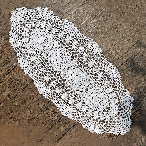 Miniatura 10 de Phantomon Camino de mesa ovalado de encaje, manteles individuales de ganchillo hechos a mano, 100% algodón (beige ovalado, 12 x 35 pulgadas)