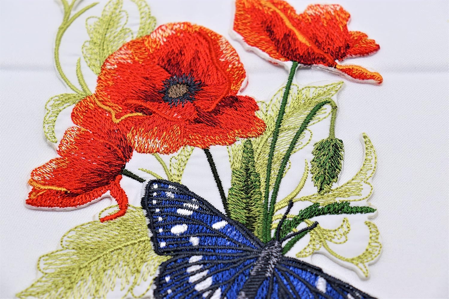 BeyondVision Custom and Unique Blooms and Butterflies [Southern White Admiral Butterfly and Poppies] Embroidered Iron on/Sew Patch [6.8" * 4.86"] [Made in USA]