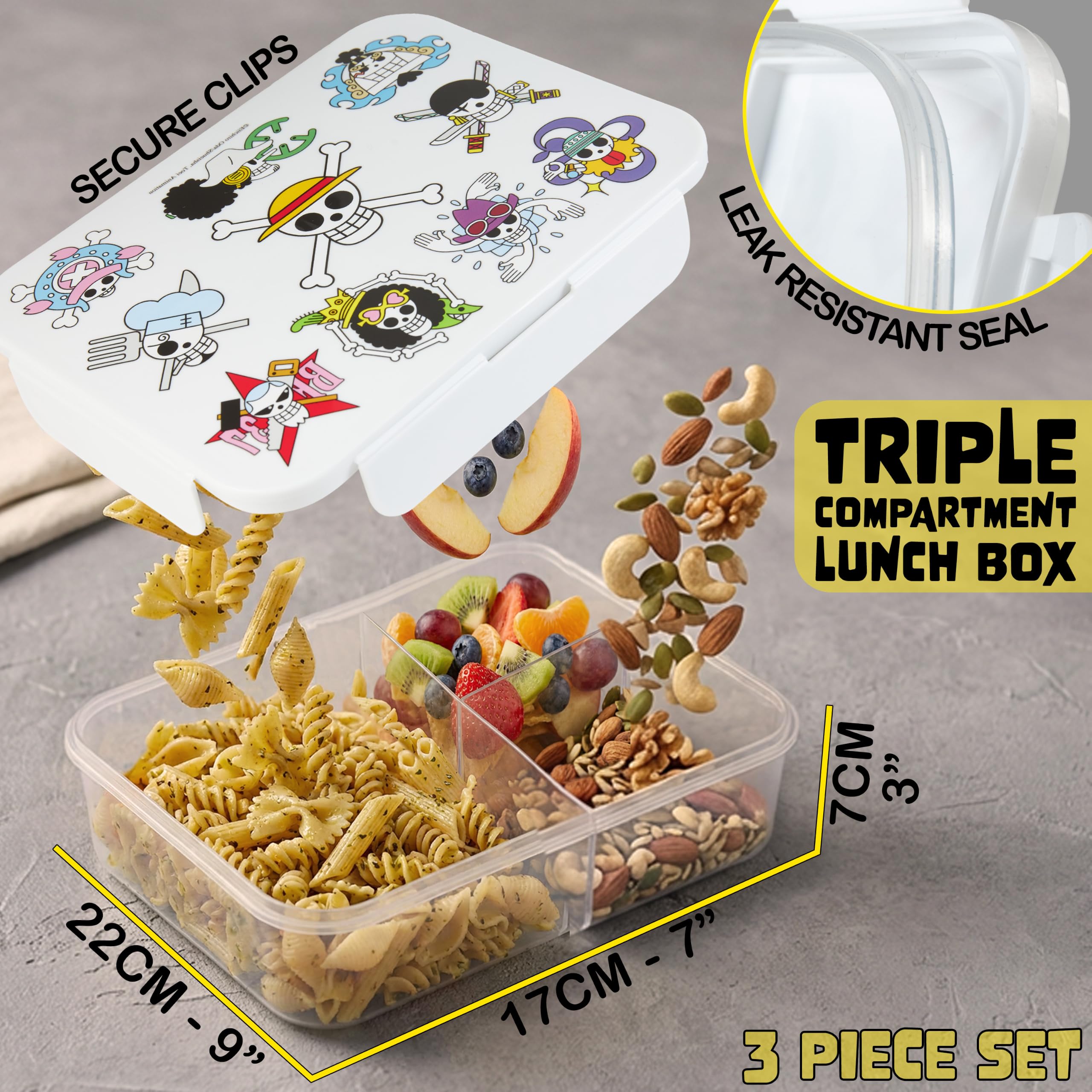 Get Trend One Piece Brotdose Kinder Set 3-Teilig, Isolierte Lunchtasche, 640ml Trinkflasche & Snackbox mit Fächern, BPA Frei, Leicht & Robust, Bento Box Set für Schule & Picknick (Multi One Piece)