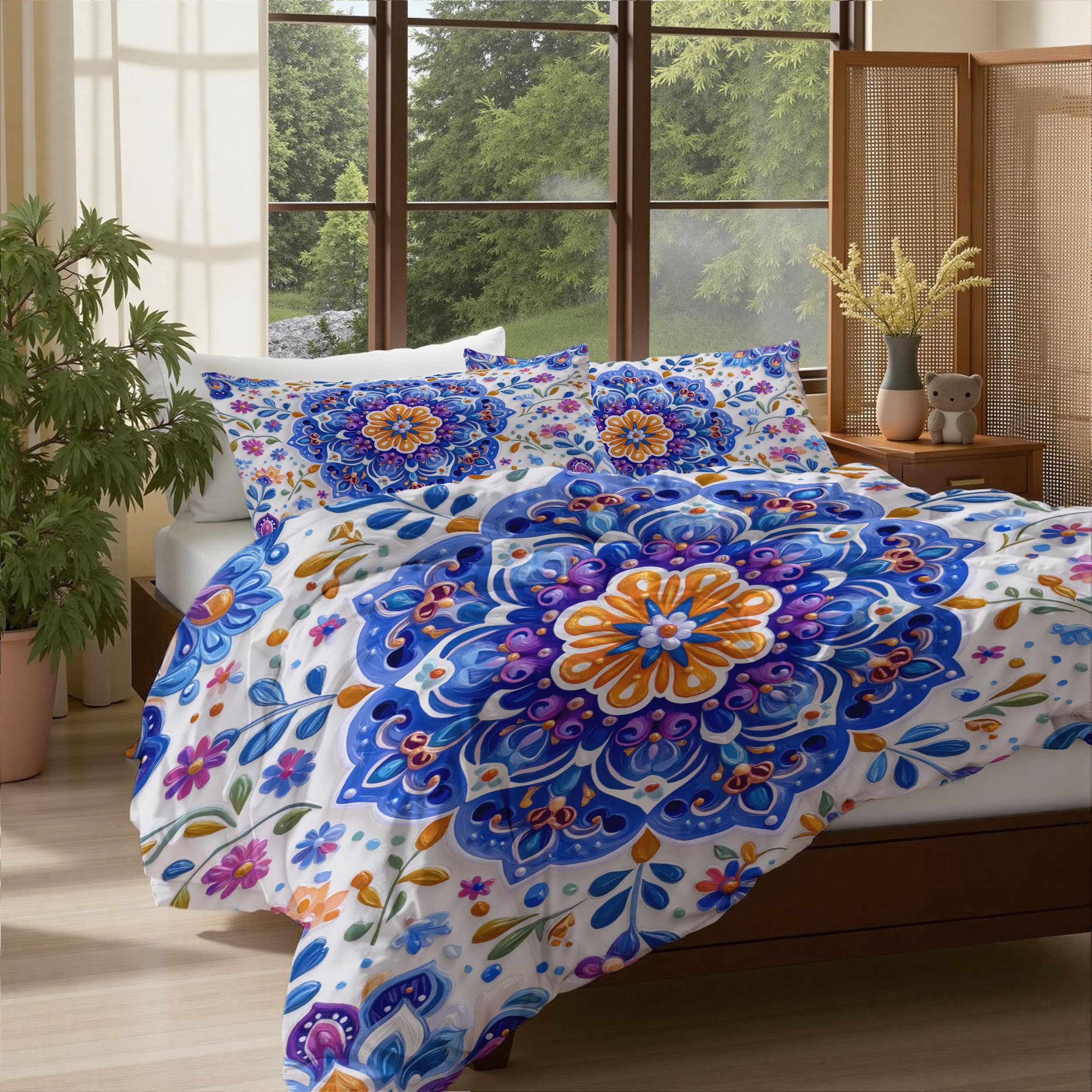 Parure de lit reversible en microfibre douce motif mandala exotique 220x240