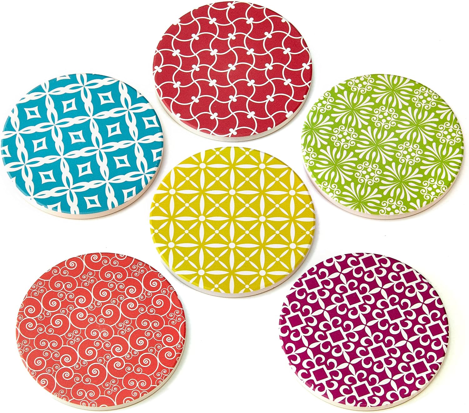 Ceramic and Cork Coasters for Drinks with Holder - Easy to Clean Moisture Absorbent Coaster Set with Heat Resistant Durable Cork Bottom - Modern Coasters for Coffee Table, Wooden Table, Desks or Bars