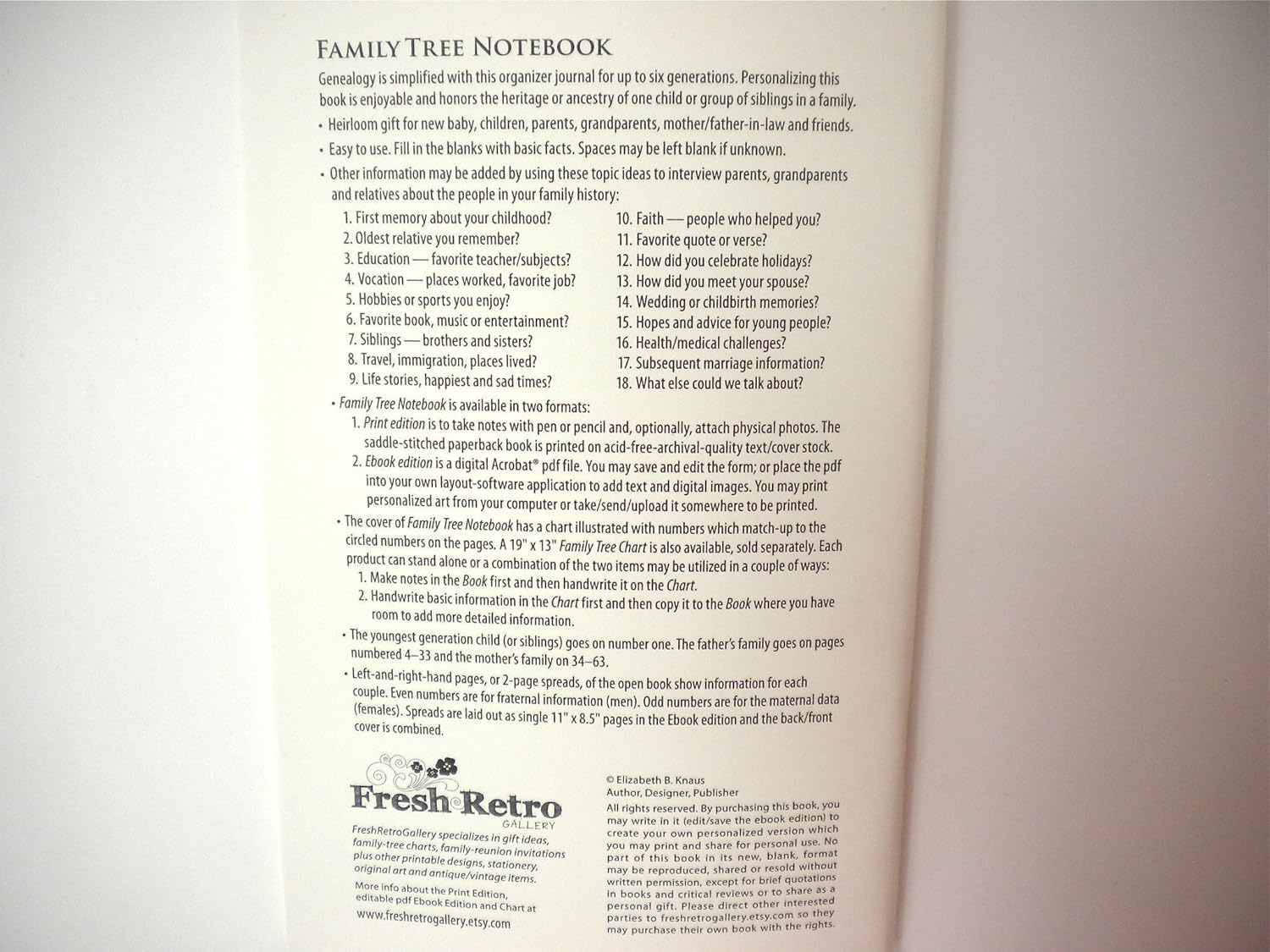 Family Tree Notebook, 2-books-per-order gifts for baby, men, women, grandparents, in-laws, children for genealogy memories/ancestor stories.