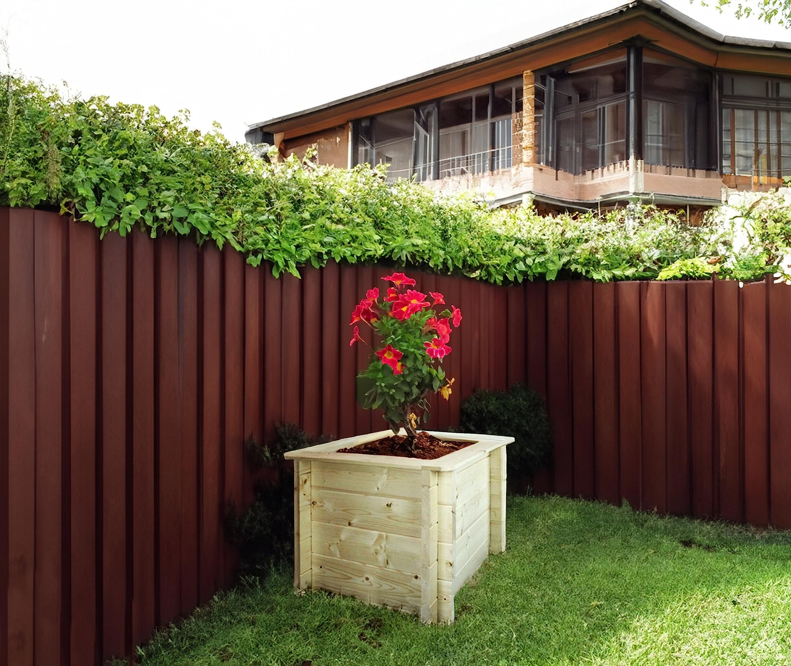 TIMBELA Carre Potager Exterieur Bois - Jardinieres Exterieur pour Jardin, Balcon, Terrasse – pour Fleurs, Herbes aromatiques, Légumes- Bois Massif pin/épicéa 28 mm, 58x58xH46 cm, M617