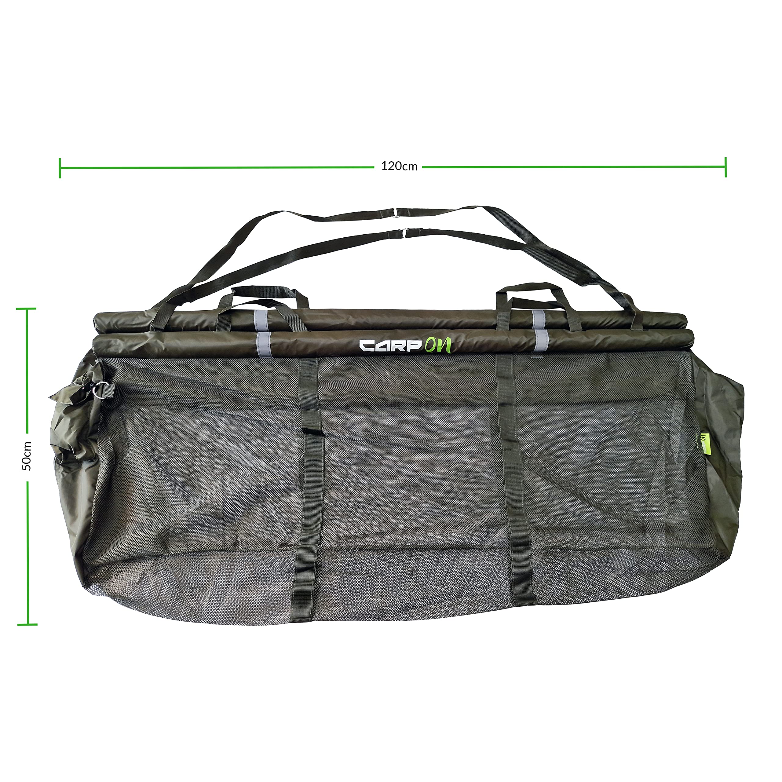 Eslinga flotante de recuperación de pesaje de lujo hecha de material 210D verde oscuro,Amplio palmo (Dimensiones 120x35x50 cm) de malla verde con bolsa de transporte de cordón 190T [27-00050]