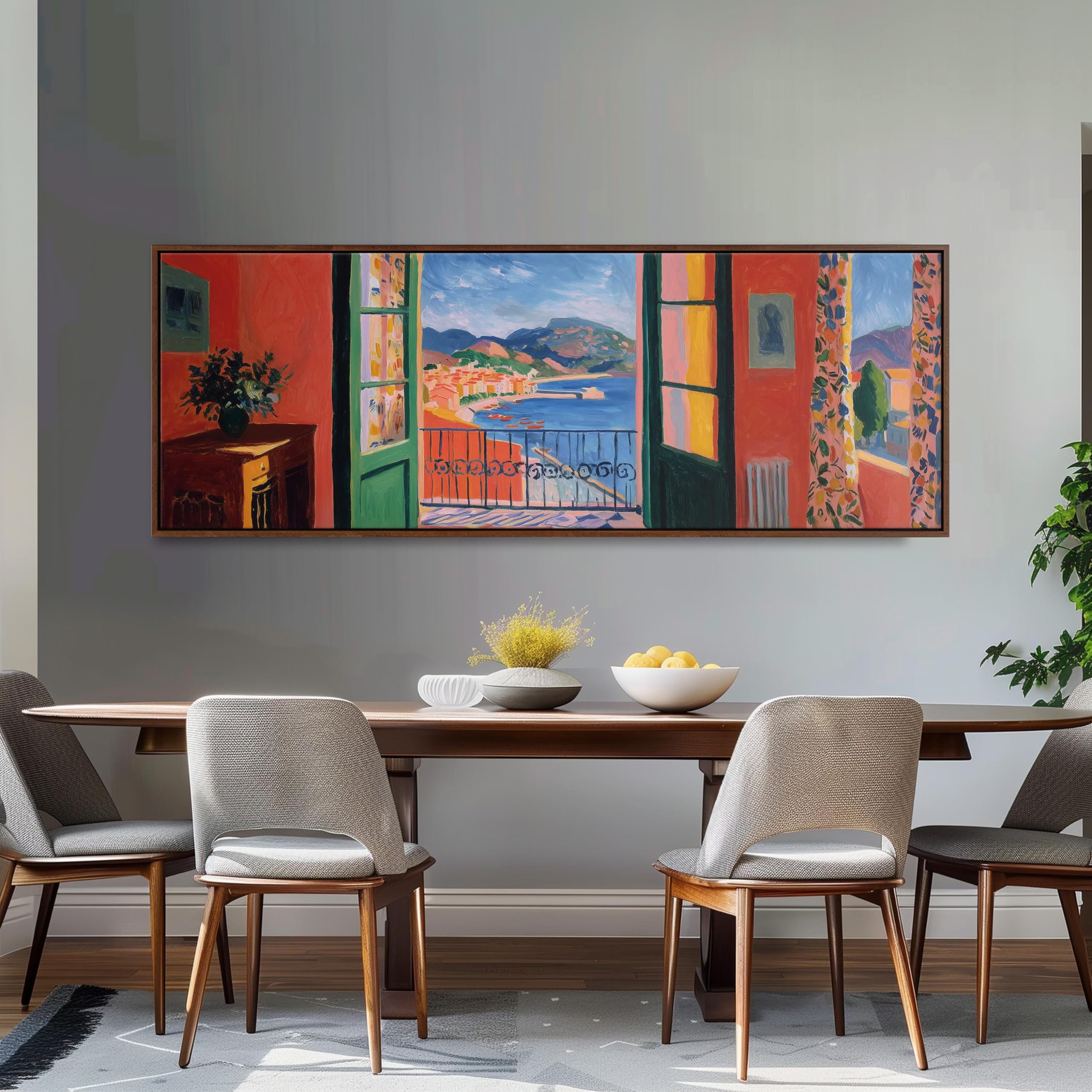 XBTYKPB Cuadro de Matisse con vista desde una ventana, lienzo panorámico ancho, obra horizontal alargada, Matisse de gran tamaño, decoración costera para sala de estar (45 x 135 cm, sin marco)