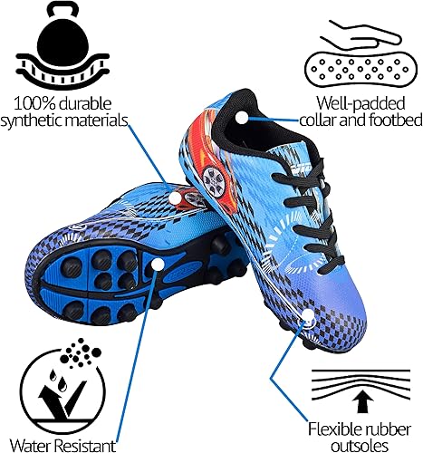 Miniatura 3 de Vizari Racer - Zapatos de fútbol para niños pequeños y pequeños, diseño gráfico único con parte superior de cuero sintético resistente, suela de