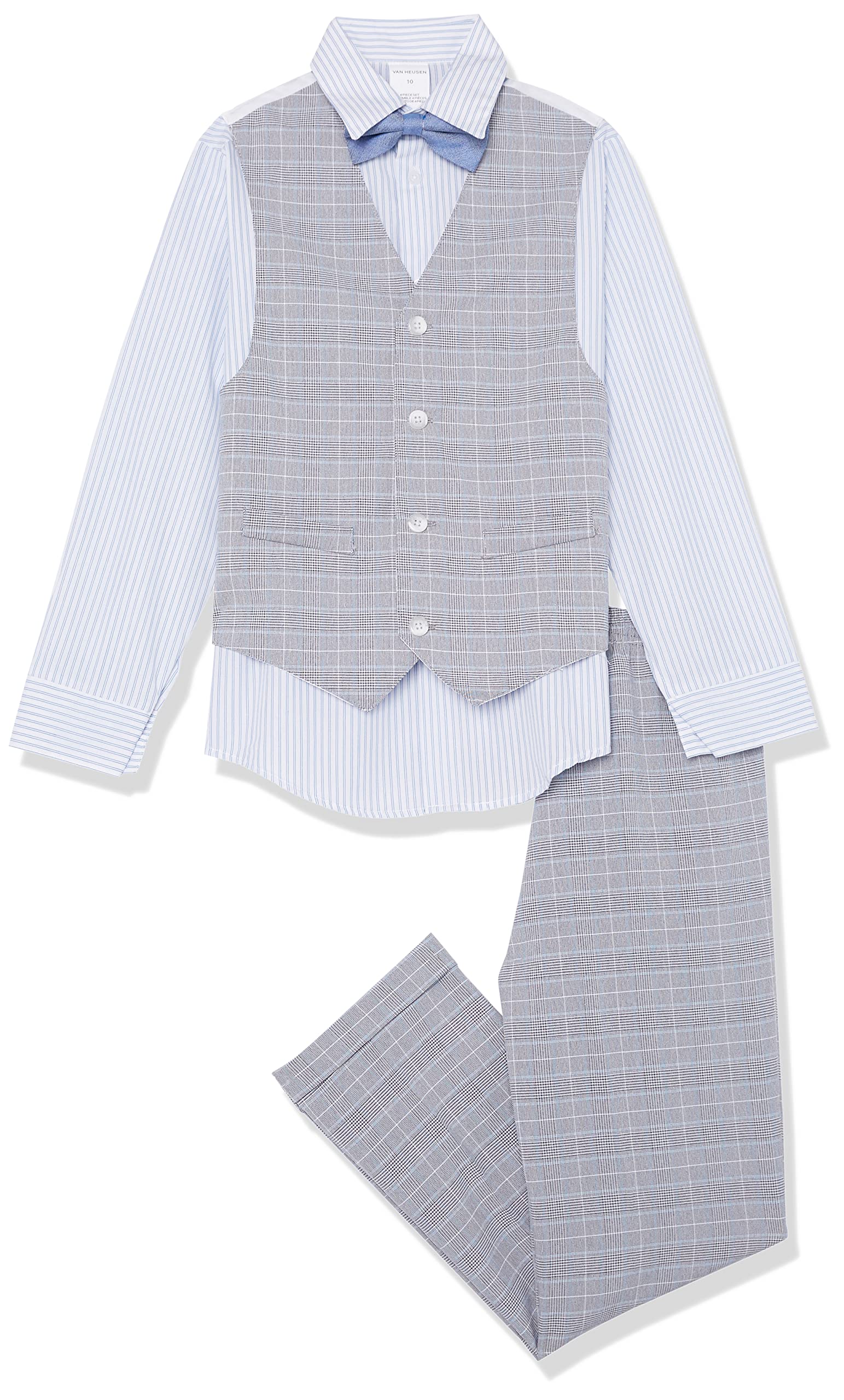 Van Heusen Boys' 4-piece Formal Dress Up Suit Vest Set, Vest, Pants, Collared Dress Shirt, and Tie