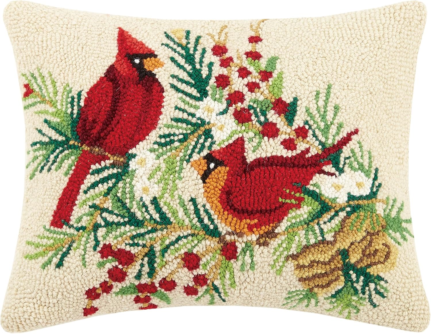 Peking Handicraft Cardinal Hook Wool Lumbar Pillow, Multicolored