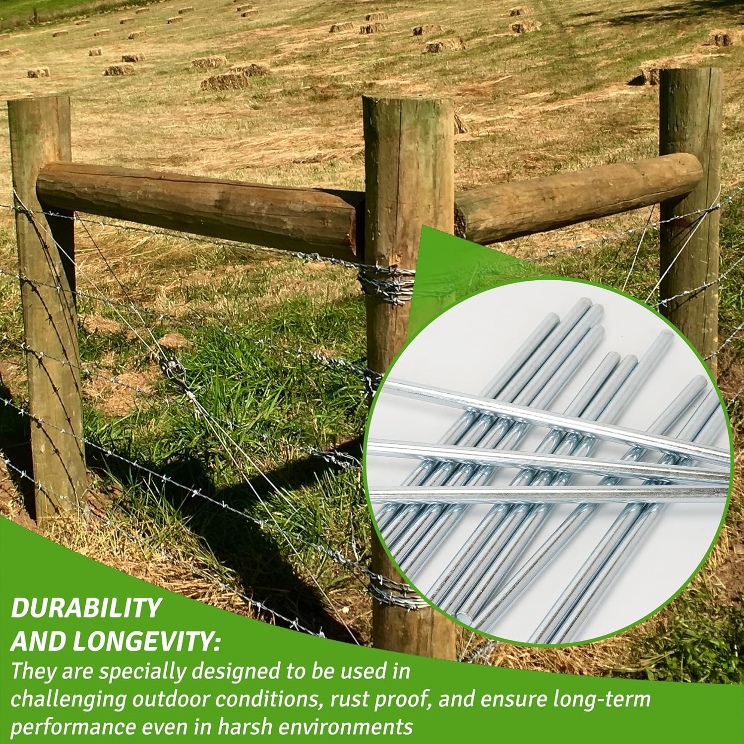 50 Pcs Galvanized Fence Brace Pins - 10" x 3/8 Inch Rust-Resistant Heavy-Duty Brackets for H-Fence and Wood Post Bracing - Ideal for Homeowners, Farmers, Contractors in Agricultural Fencing