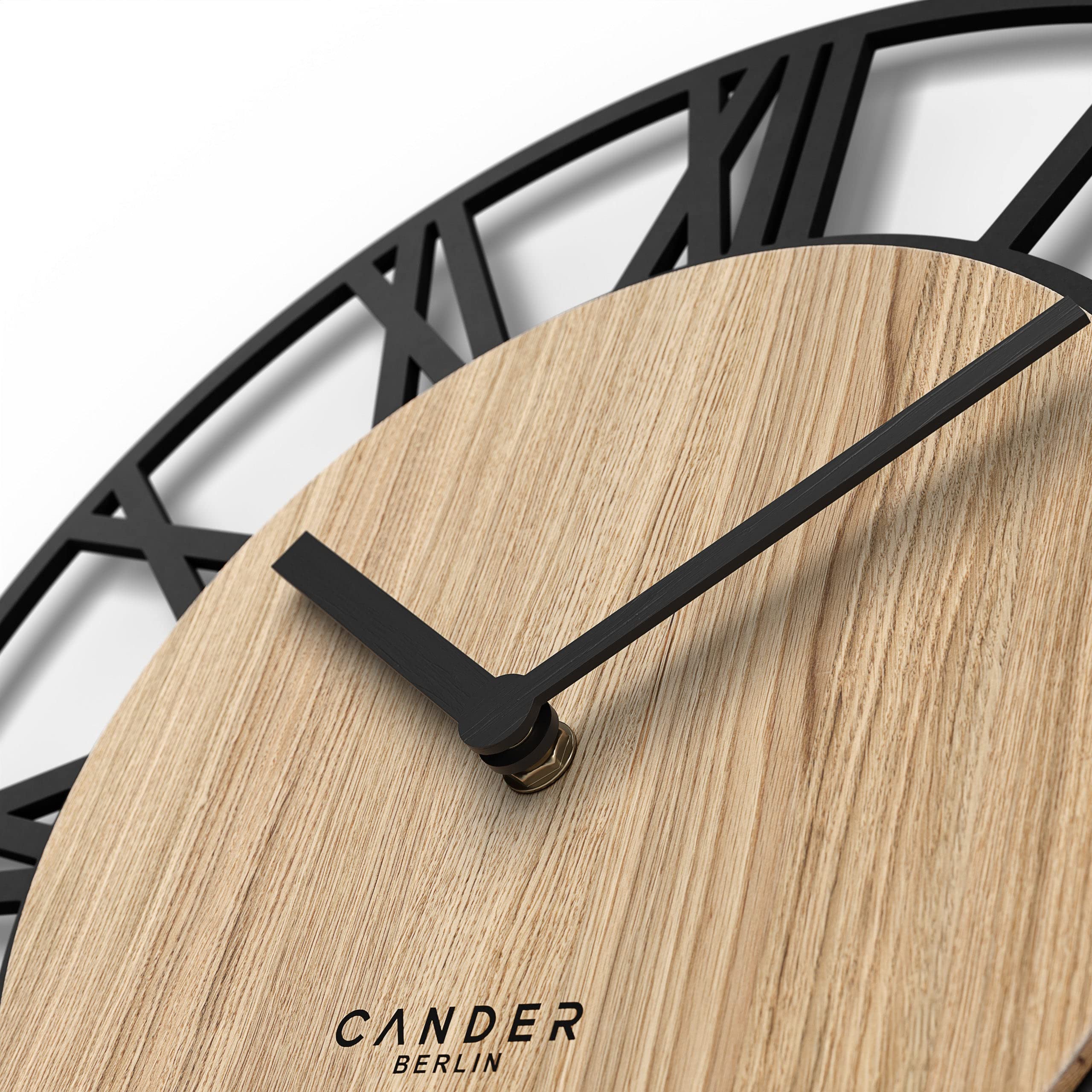 Cander Berlin MNU 2740 R XXL Holz-Wanduhr 40 cm lautlos modern Eichenfurnier ohne Tickgeräusche Küche Wohnzimmer analog Vintage
