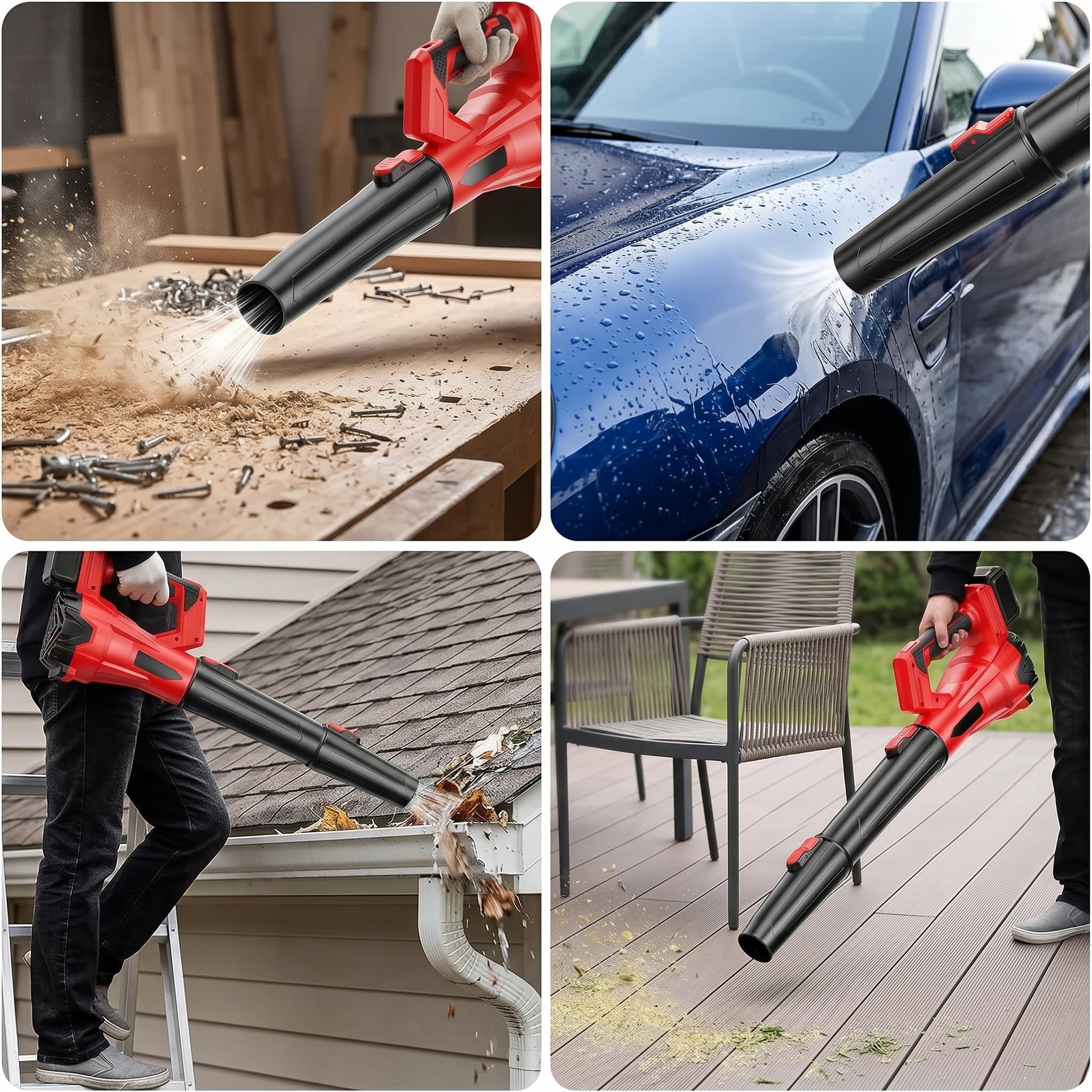 Soplador de Hojas Inalámbrico 21V con 2 Baterías 3.0Ah Li-Ion, Soplador Eléctrico Portátil Ligero 115/ms, Flujo de Aire Potente 850W, Ideal para Jardín, Terraza con 32000r/min, Garaje y Exterior.
