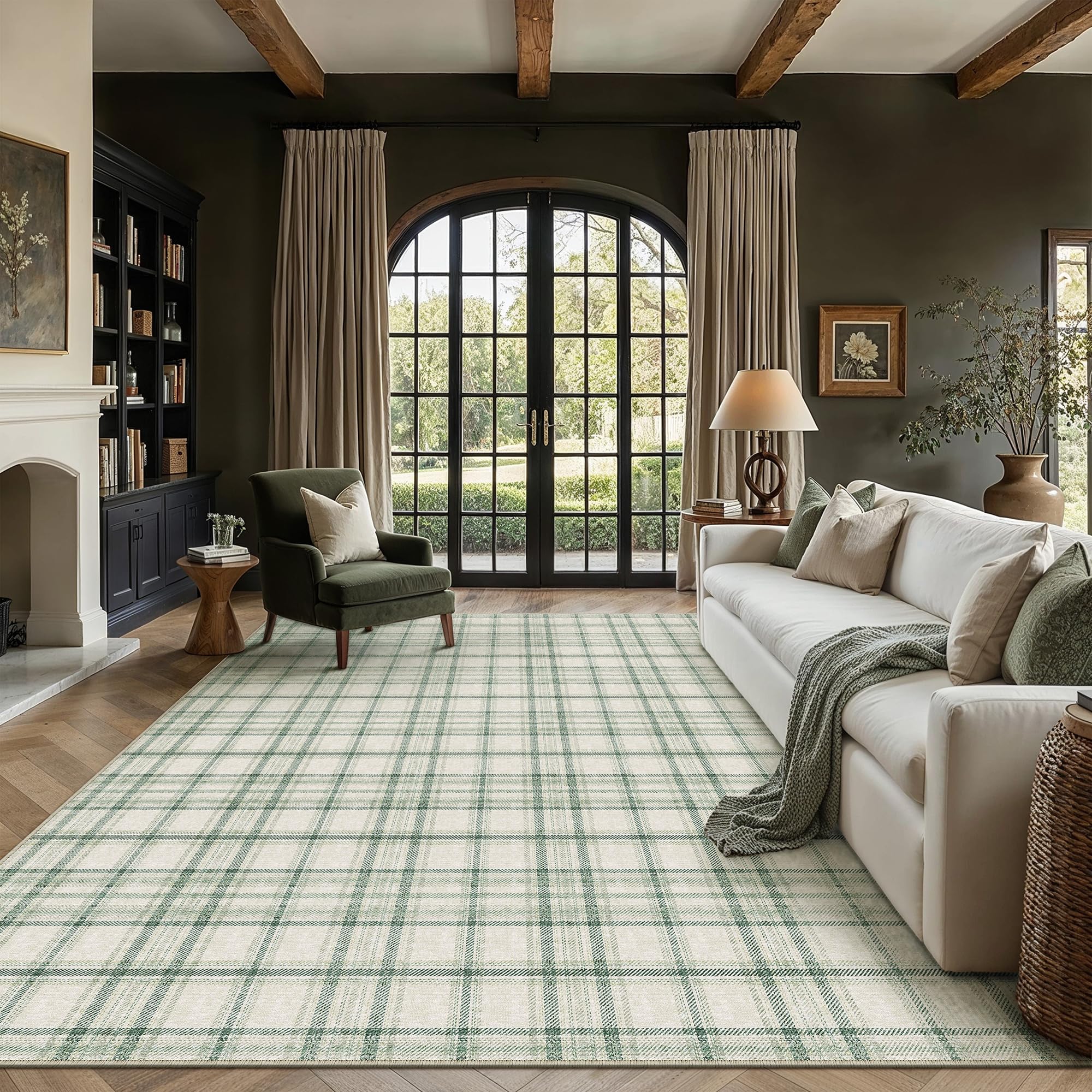 PureCozy Rugs Living Room 300x400cm Green Non Slip Washable Large Area Rug Dining Room Bedroom Office Lounge Laundry Carpets Indoor Modern Geometric Soft Low Pile Carpet