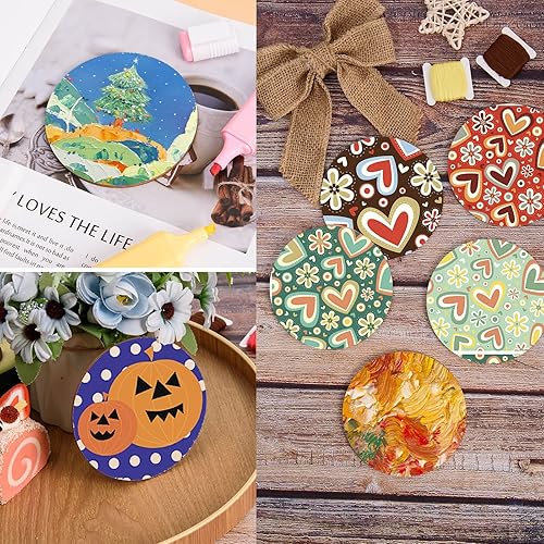 Miniatura 5 de 100 círculos de madera de 3 pulgadas para manualidades, círculos de madera sin terminar, recortes de disco de madera redondos naturales en blanco