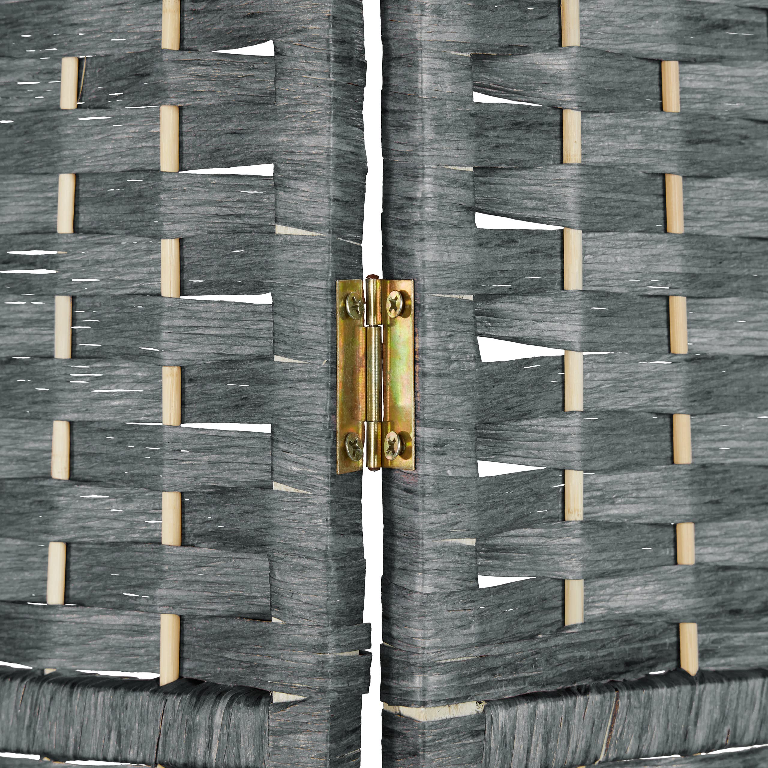 Relaxdays Biombo, 6 Paneles, Separador Ambientes Plegable, 170x241 cm, Interiores, Madera, Cuerda Papel, Parabán, Gris