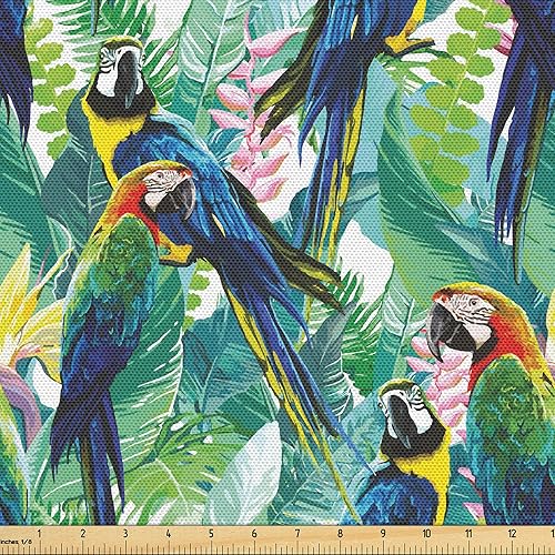 ABAKUHAUS Aves Tela por Metro, Scarlet Macaw, Decorativa para Tapicería y Textil