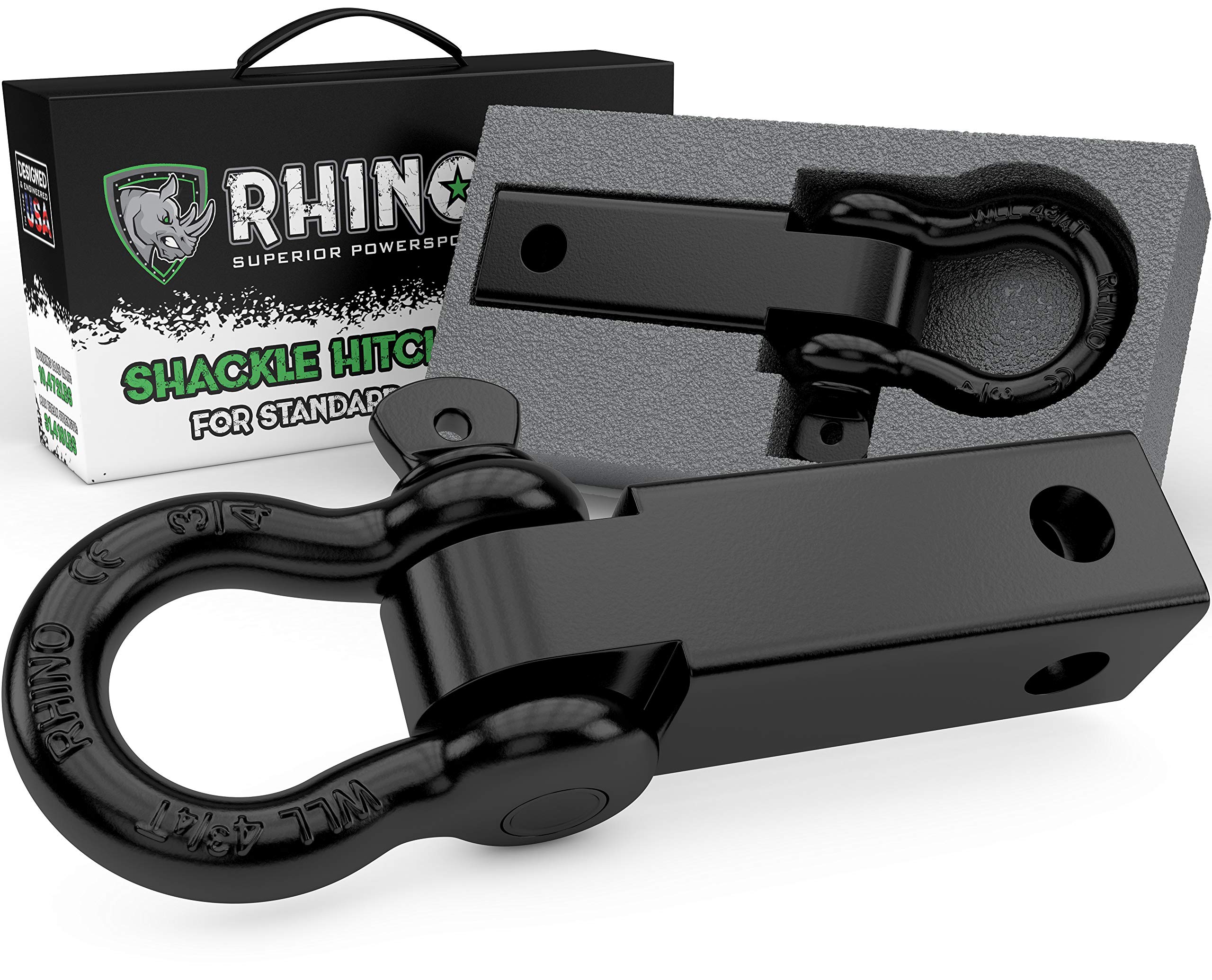 RHINO USA Shackle Hitch Receiver, Best Towing Accessories for Trucks & Jeeps, Connect Your Rhino Tow Strap for Vehicle Recovery to This 31,418 lbs Capacity Reciever, Mounts to 2 Receivers!