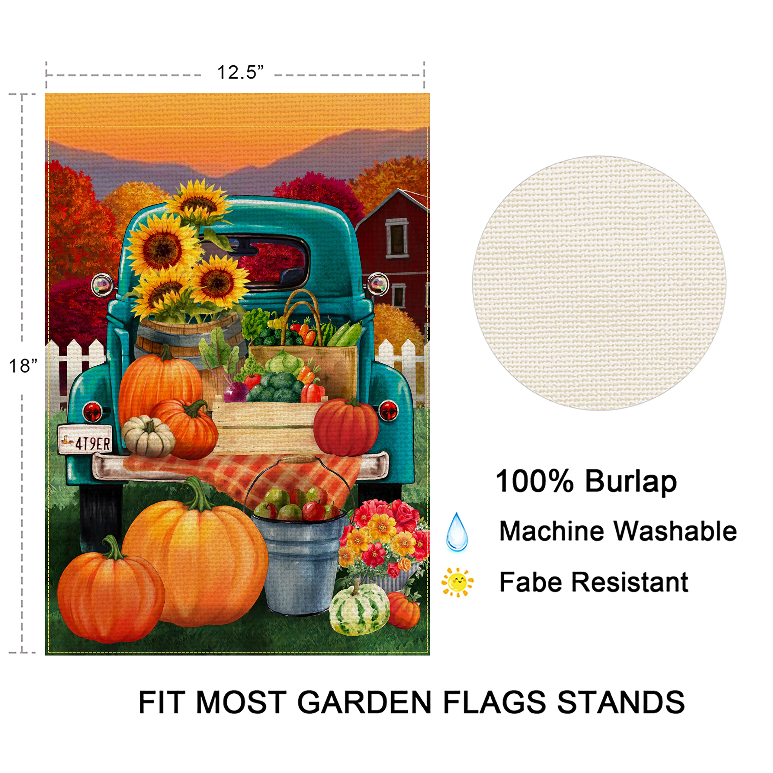 Balgardekor Happy Fall Gartenflagge – Doppelseitig, 45,7x30,5 Cm, Kürbis-LKW Motiv