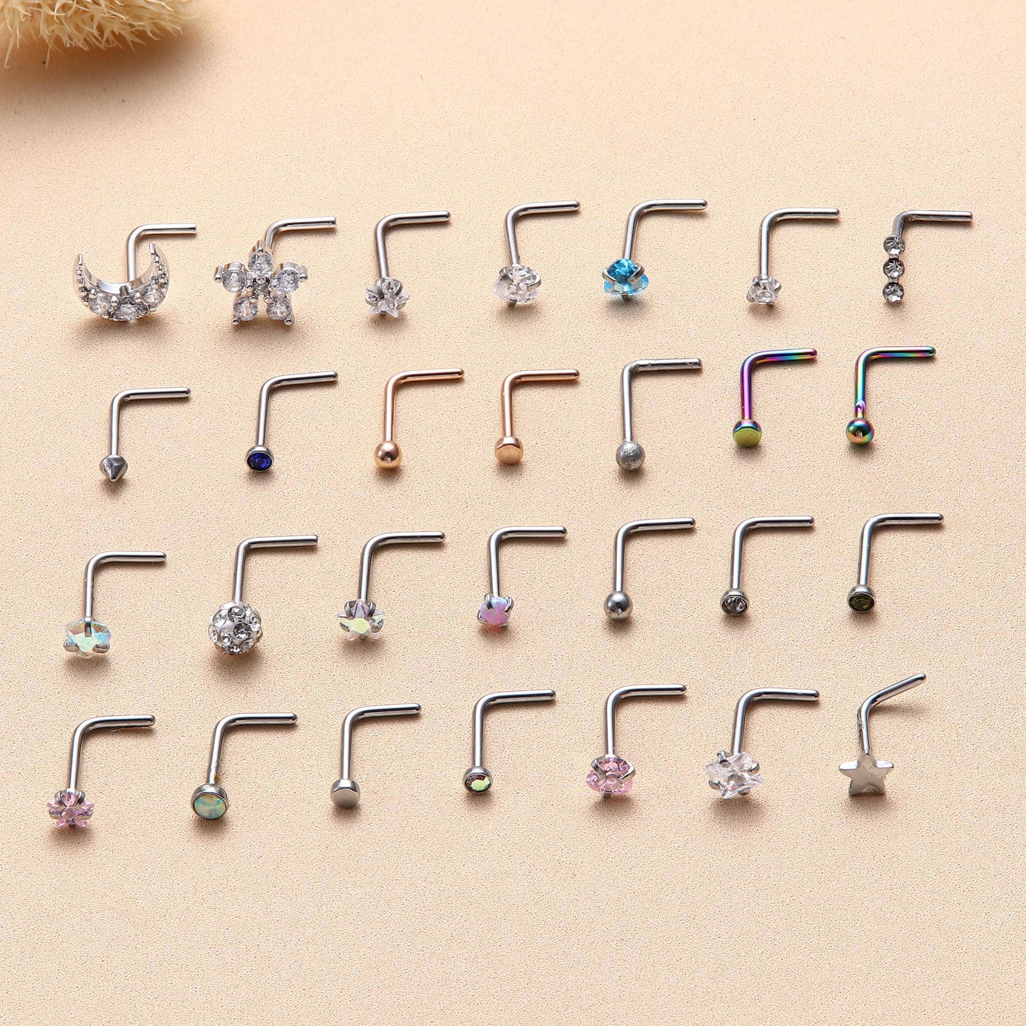 LOLIAS 36 sztuk kolczyków do nosa, 20 g, stal chirurgiczna 316L, kolczyki do nosa, srebrne, serce, gwiazda, księżyc, nostril, piercing do nosa, nosa, nosa, nosa, nosa, nosa, nosa, nosa, nosa, nosa,