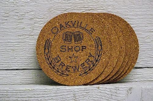 Miniatura 5 de Cork Coaster Set of 6 Personalized Custom Engraved Logo. Great Gift for Home Bar Kegerator