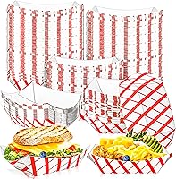 Vista 10 de MotBach Paquete de 120 bandejas de papel desechables de 2 libras de papel para barcos, bandeja de servir comida kraft, cestas para aperitivos