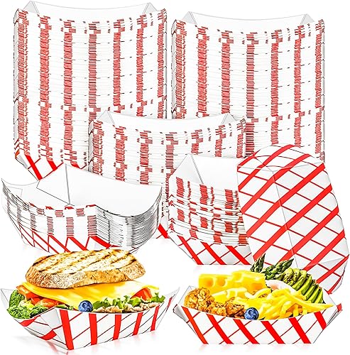 MotBach Paquete de 120 bandejas de papel a cuadros de 2 libras, bandejas de papel desechables, platos de papel Kraft, bandeja de papel de color para