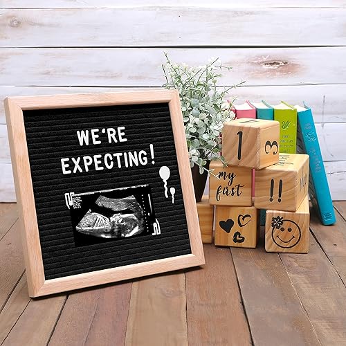 Miniatura 7 de Tablero de letras de fieltro de madera precortado, letrero Wifi, tablero de anuncios de bebé intercambiable con símbolos de números de letras