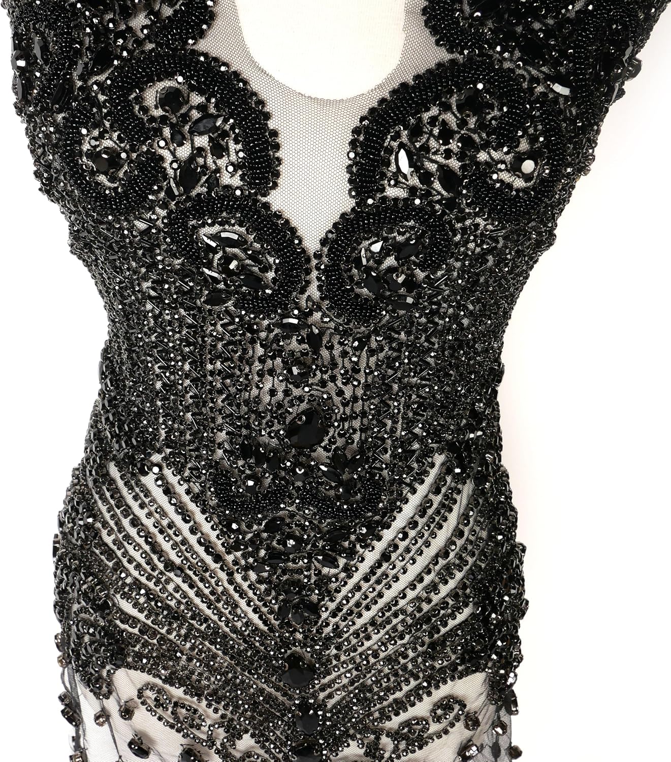 Labellezalay Black Full Front Or Back Bodice Rhinestone Applique Patch,new Large Size 33.4" * 15.7" Decorate Appliques, Black Luxury Shine Applique Patch for DIY Prom Dress (YM2101-1Black)