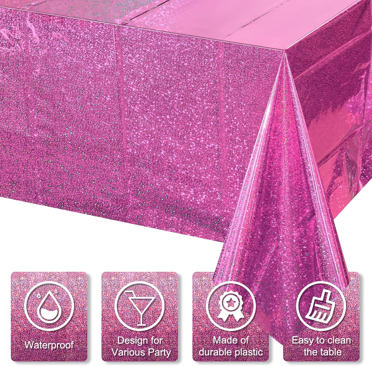 4 Pack Iridescence Plastic Tablecloths Shiny Disposable Laser Rectangle Table Covers Holographic Foil Tablecloth Iridescent Party Decoration Birthday Bridal Wedding Christmas 54" x 108" (Pink)